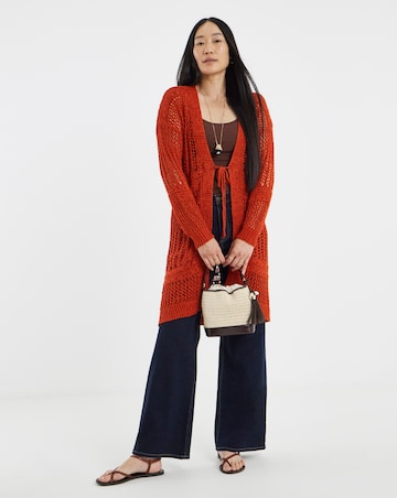 Terracotta Tie Front Longline Cardigan