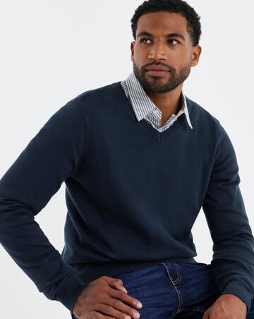 Cotton Knitted V Neck Jumper Long