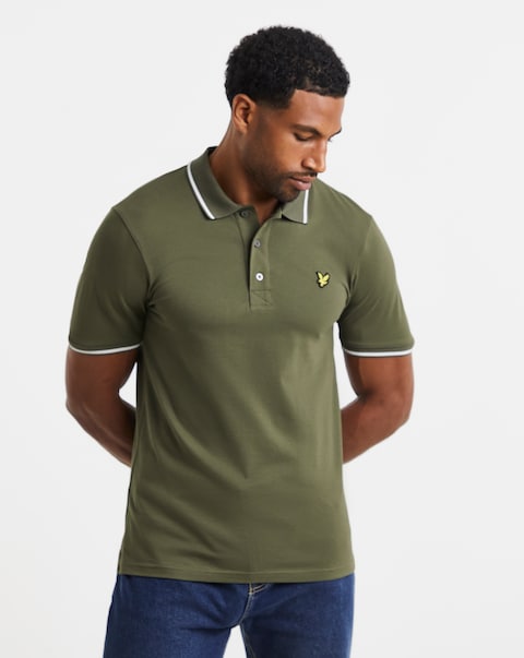 Lyle & Scott Tipped Cotton Pique Short Sleeve Polo Shirt - Olive