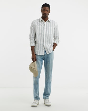 Long Sleeve Double Pocket Stripe Linen Shirt