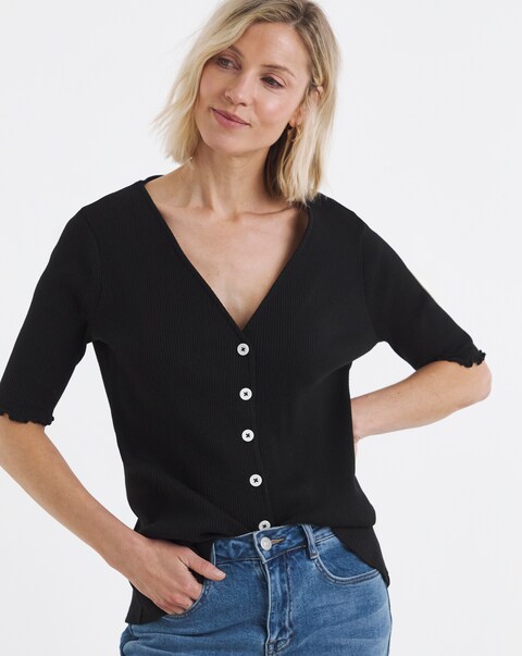 Lettuce Half Sleeve Rib Cardi