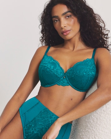 Pretty Secrets Padded Plunge Lace Push Up Bra (B-F) Teal