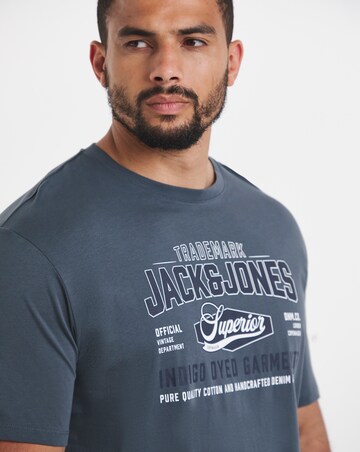 Jack & Jones Graphic Logo Tee - Grey Blue