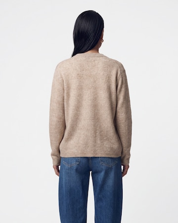 Oatmeal Fine Knit Crew Neck Cardigan