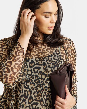 Simply Be Animal Printed Mesh Long Sleeve Asymmetrical Longline Top