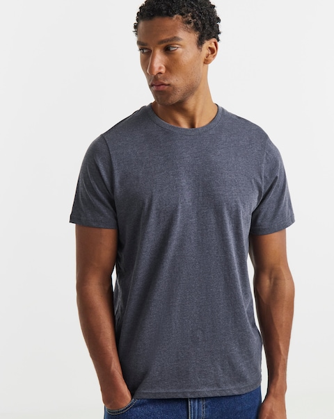 Pure Cotton Crew Neck T-Shirt Long Length- Denim Marl