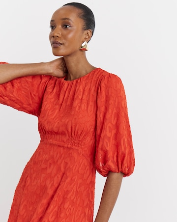 Joanna Hope Coral Burnout Bubble Sleeve Dress