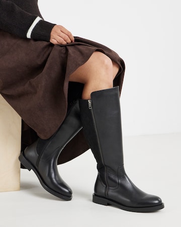 Michelle Leather Knee High Riding Boots - Wide Fit (E) & Curvy Calf