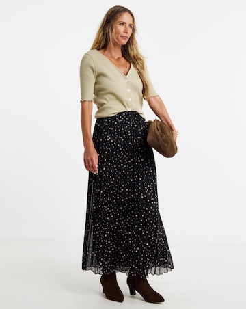 Chiffon Spot Print Pleated Midaxi Skirt