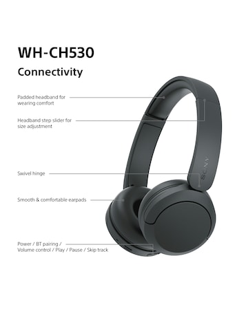 Sony WH-CH530 Wireless On-Ear Headphones - Black