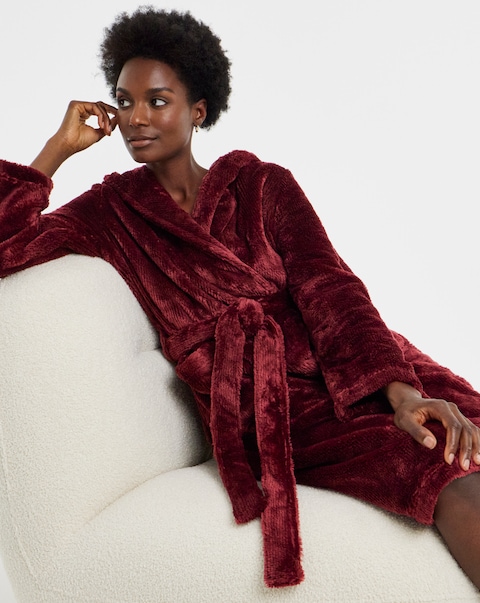 Figleaves Luxe Plush Dressing Gown Burgundy