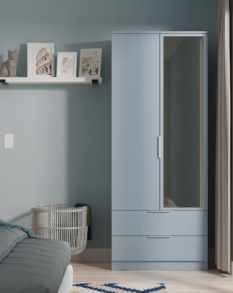 Humber Ready Assembled 2 Door 2 Drawer Mirrored Wardrobe - Kids