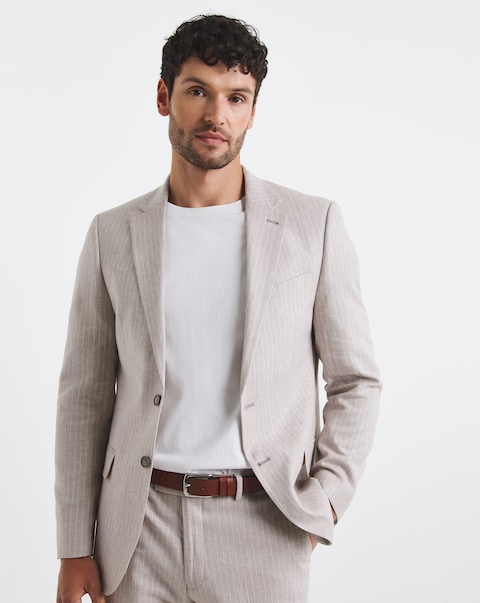 Linen Blend Pinstripe Suit Jacket
