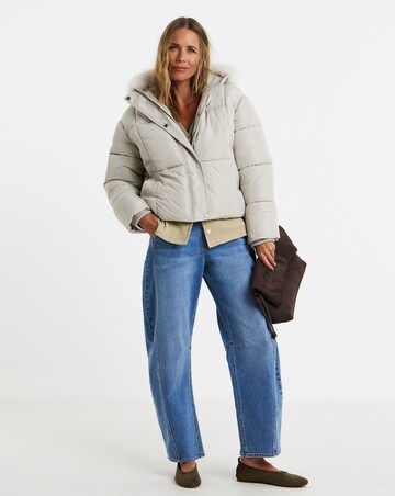 Stone Faux Fur Hood Padded Coat