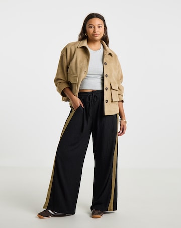 Simply Be Black Textured Jersey Wide Leg Side Stripe Trousers