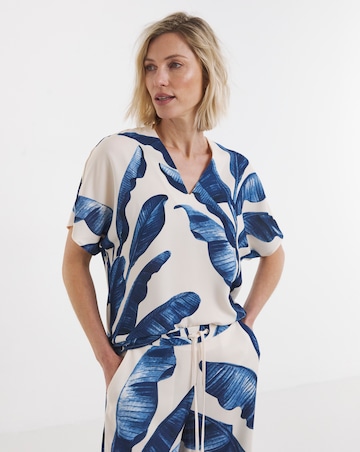 Palm Print Border Print V Neck Tunic Top