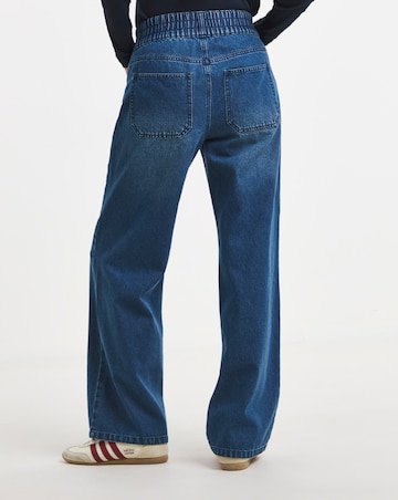 Mid Blue Elasticated Waist Wide Leg Jeans