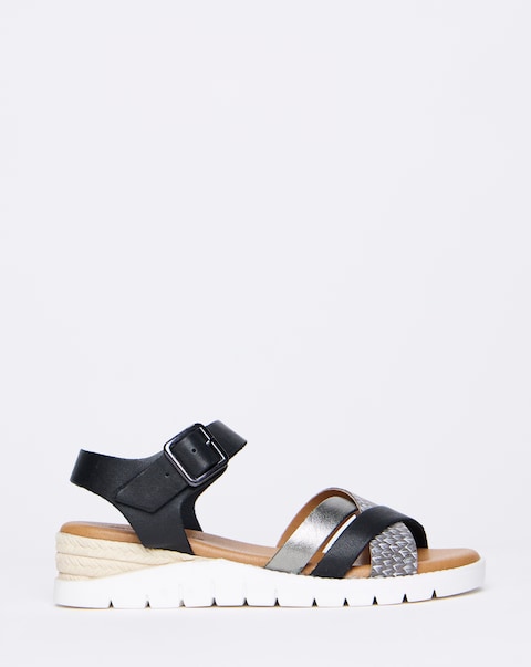 Sinead Leather Crossover Sandal - Wide Fit (E)