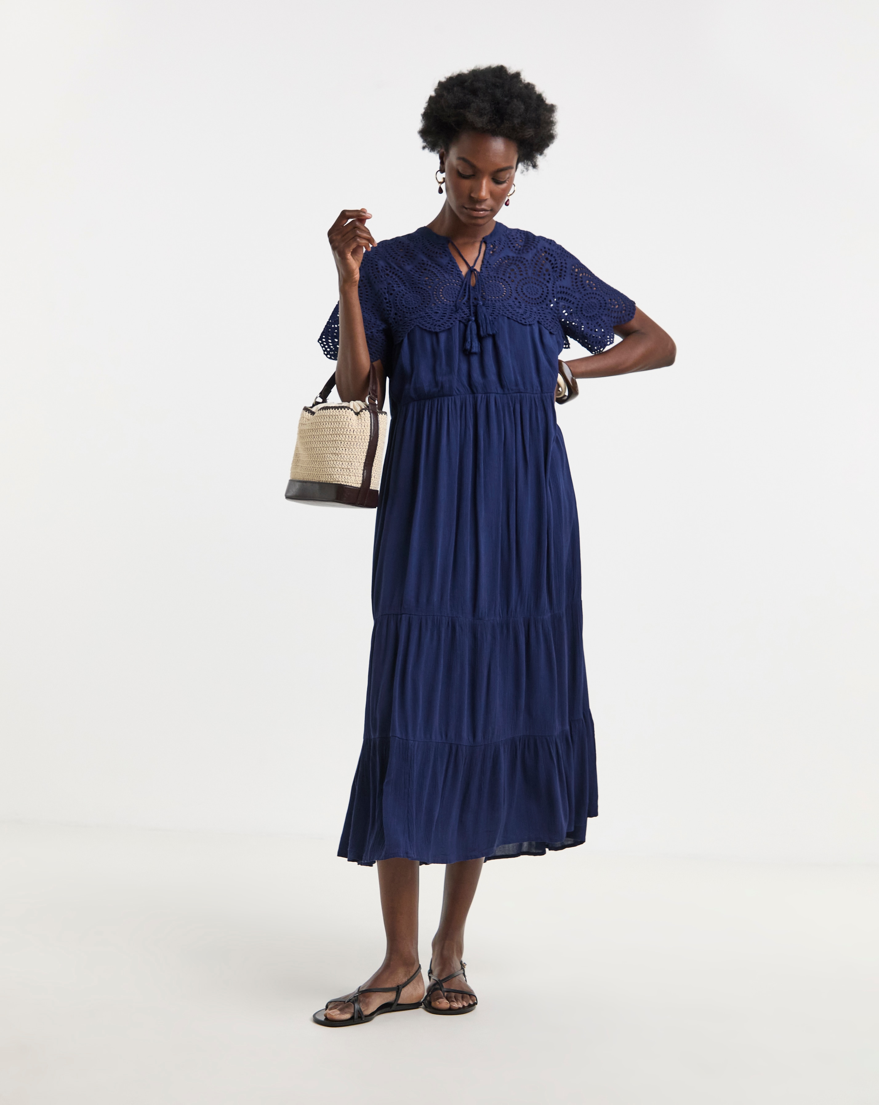 Crinkle Tea Dress With Crochet Trim | JD Williams