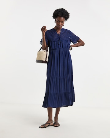 Crinkle Broderie Trim Smock Dress