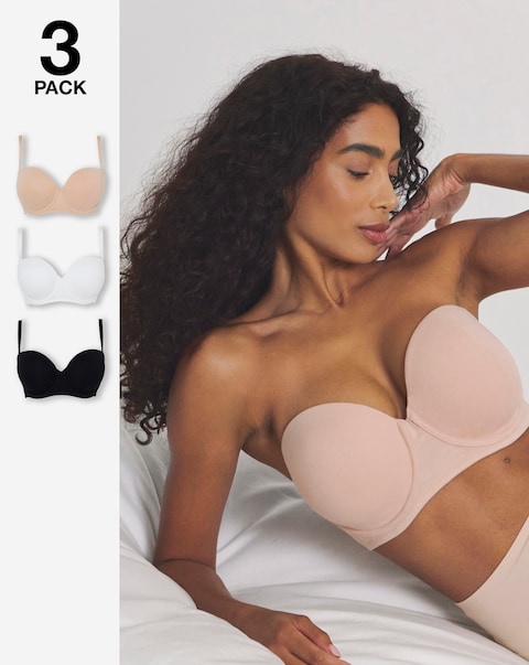 Pretty Secrets (3 Pack) Cotton Multiway Bras (B-F) Black/White/Blush