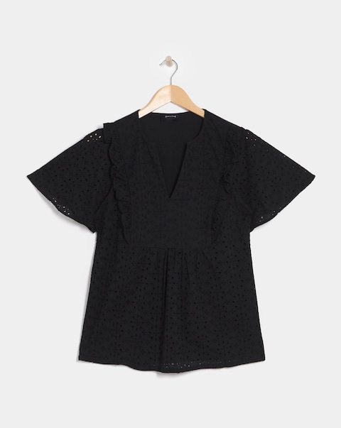 Broderie Frill Jersey Back Top