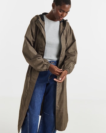 Check Print Longline Lightweight Raincoat