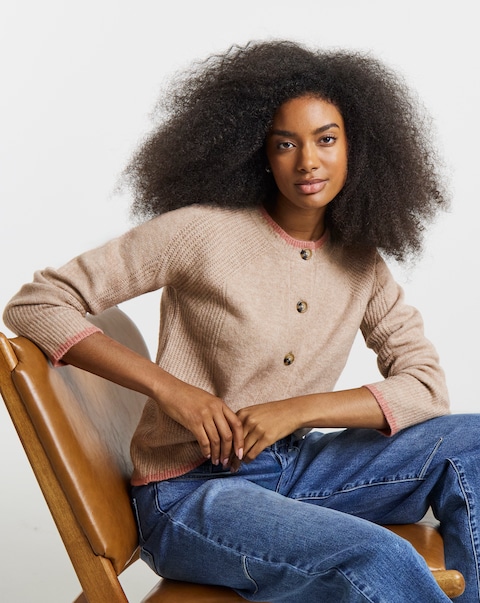 Whipstitch Crew Neck Cardigan