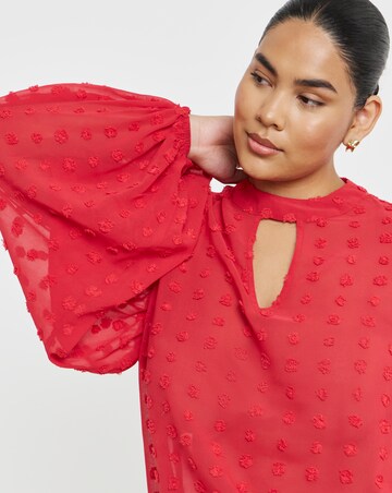 Simply Be Red Dobby Spot Keyhole Neck Blouse