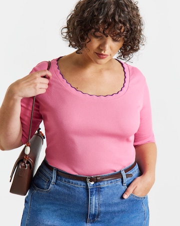 Simply Be Pink Contrast Scallop Scoop Neck Top
