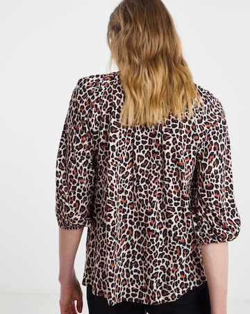 Animal Print Collarless Button Through Blouse