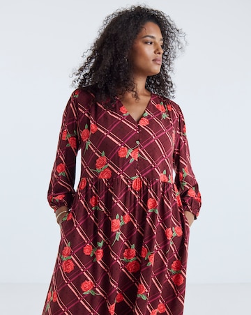 Simply Be Burgundy Floral Button Through Midi Dress