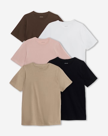 Black, White, Mocha, Choc, Blush 5 Pack Crew Neck Short Sleeve T-Shirts