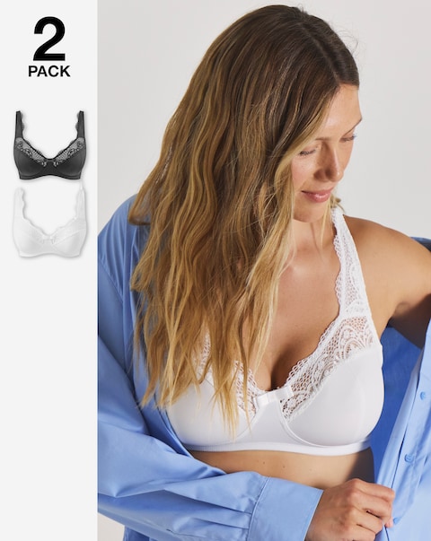 Pretty Secrets (2 Pack) Lottie Lace Non Wired Bras (B-F) White/Black