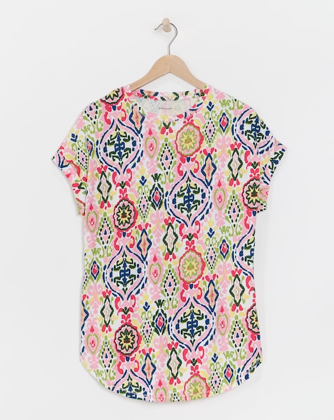 Pure Cotton Longline Short Sleeve Curved Hem Top