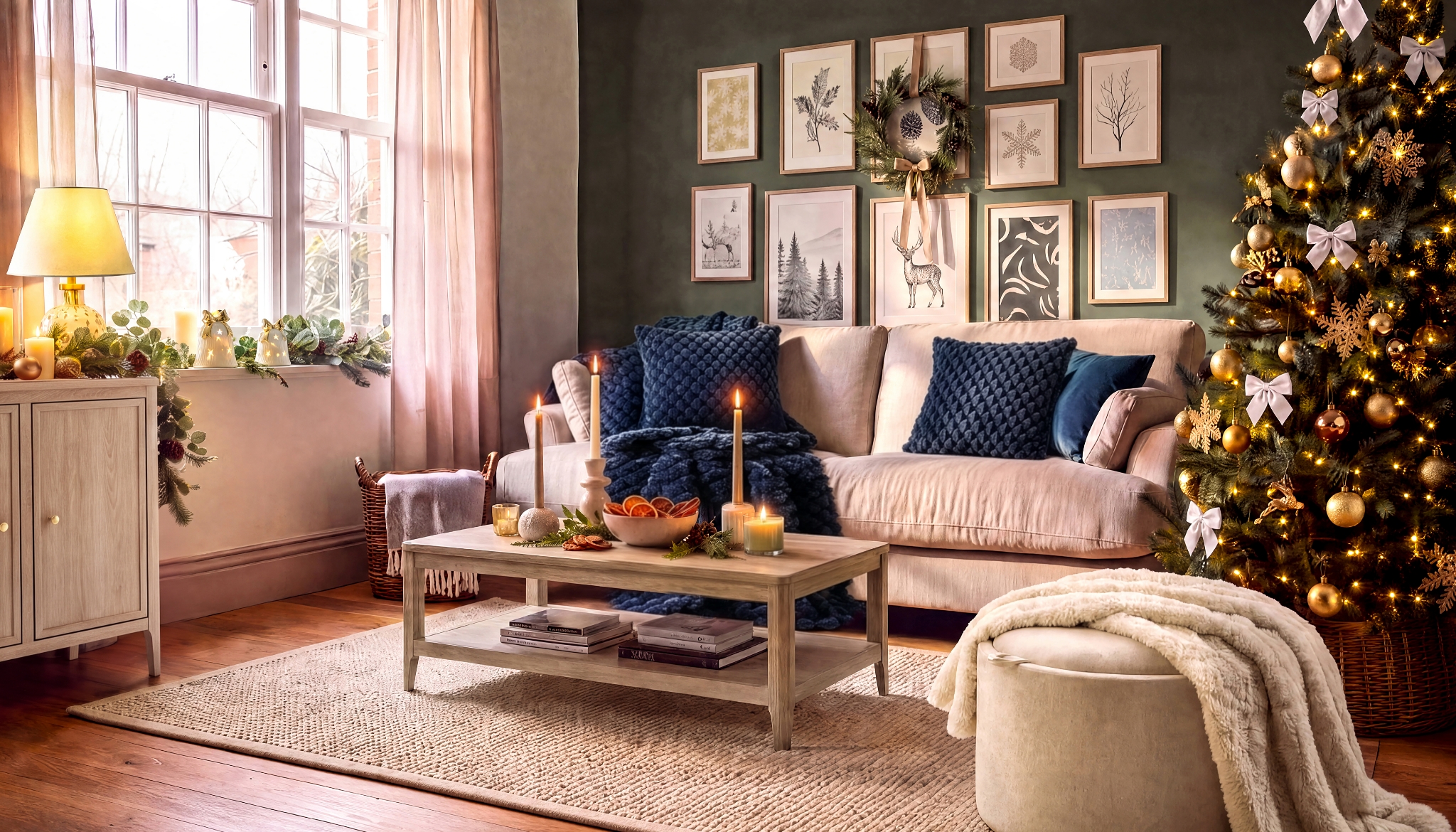 Living room decorated in Christmas decorations