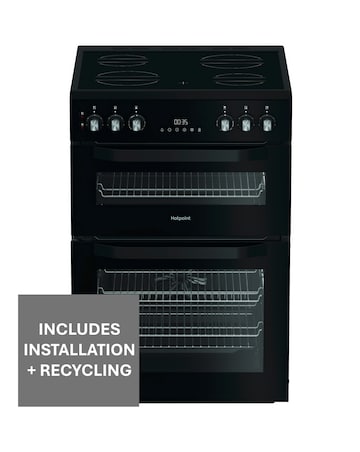 Hotpoint HDE6VDB1 60cm Electric Double Cooker with Multiflow - Black + Install