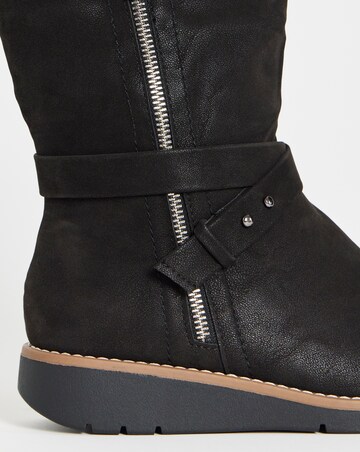 Heavenly Soles Billie Low Wedge Buckle Strap Boot - Wide Fit (E)