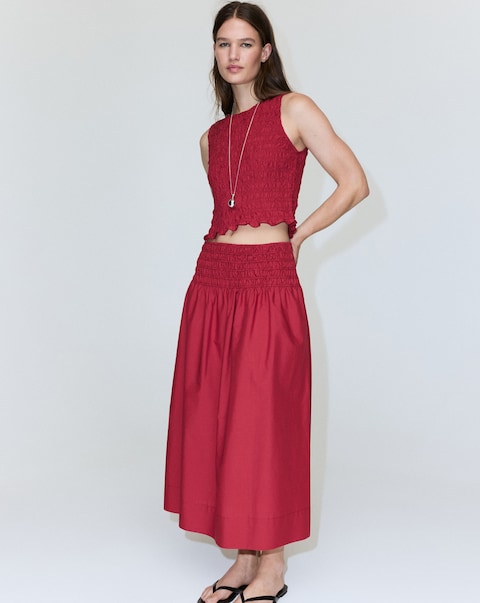 Mango Lyocell Smocked Skirt