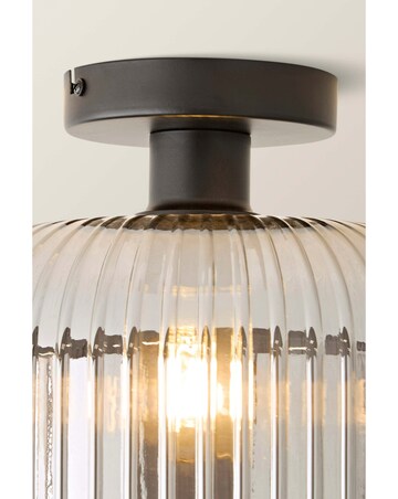 ValueLights Calpe Large Matte Black Ribbed Smoke Glass Ceiling Light