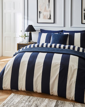 Bold Stripe Reversible Cotton Blend Duvet Cover Set