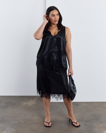 Simply Be Black Satin Lace Trim Cami