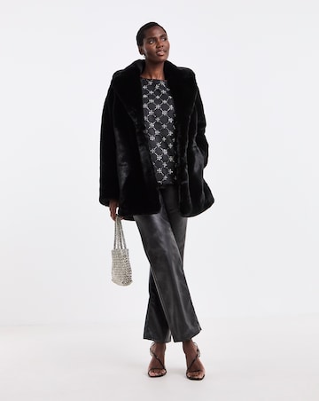 Black Plush Faux Fur Coat