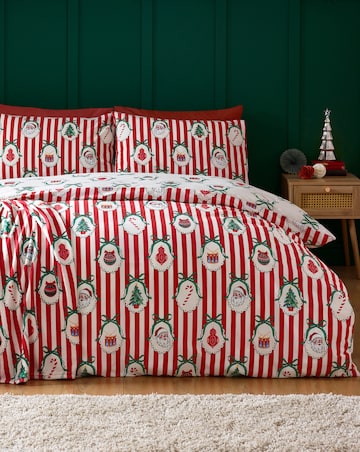 Catherine Lansfield Christmas Vintage Stripe Duvet Cover Set