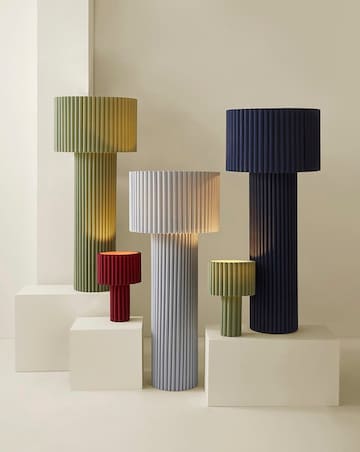 ValueLights Lenny Grey Ribbed Fabric Midi Floor Lamp