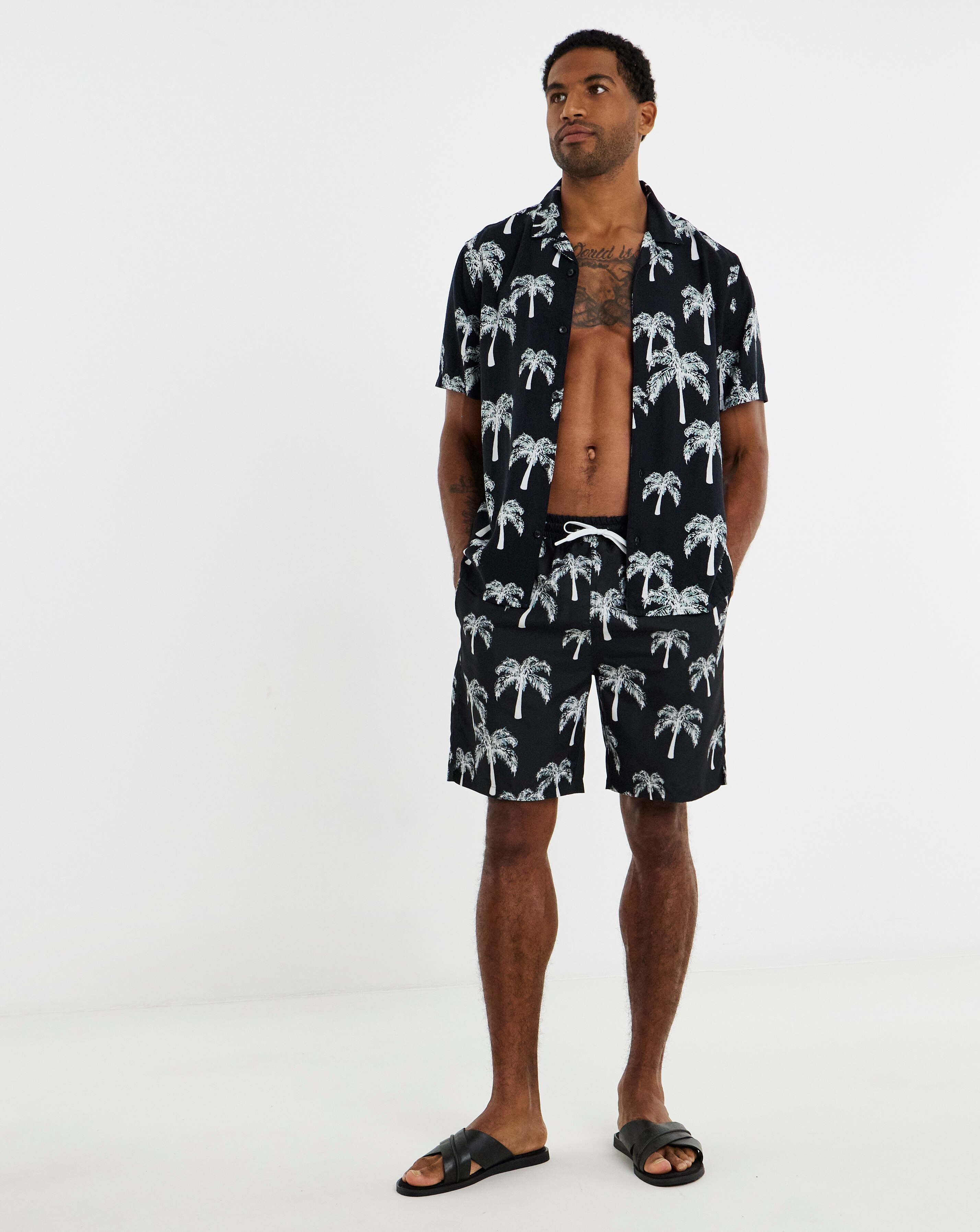 Mono Palm Print Co-Ord Swim Shorts Long | JD Williams