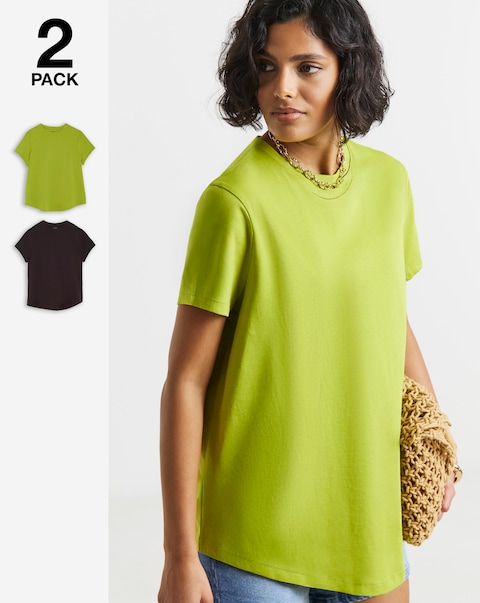 Simply Be Chocolate & Olive 2 Pack Curved Hem Longline T-Shirts