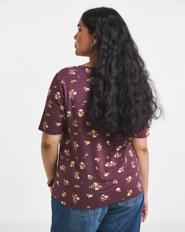 Simply Be Chocolate Floral Printed Short Sleeve Henley Top