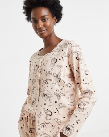 Pretty Secrets Coffee Print Pointelle Rib Pyjama Set
