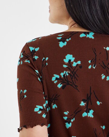 Chocolate Floral Lettuce Half Sleeve Rib Cardigan